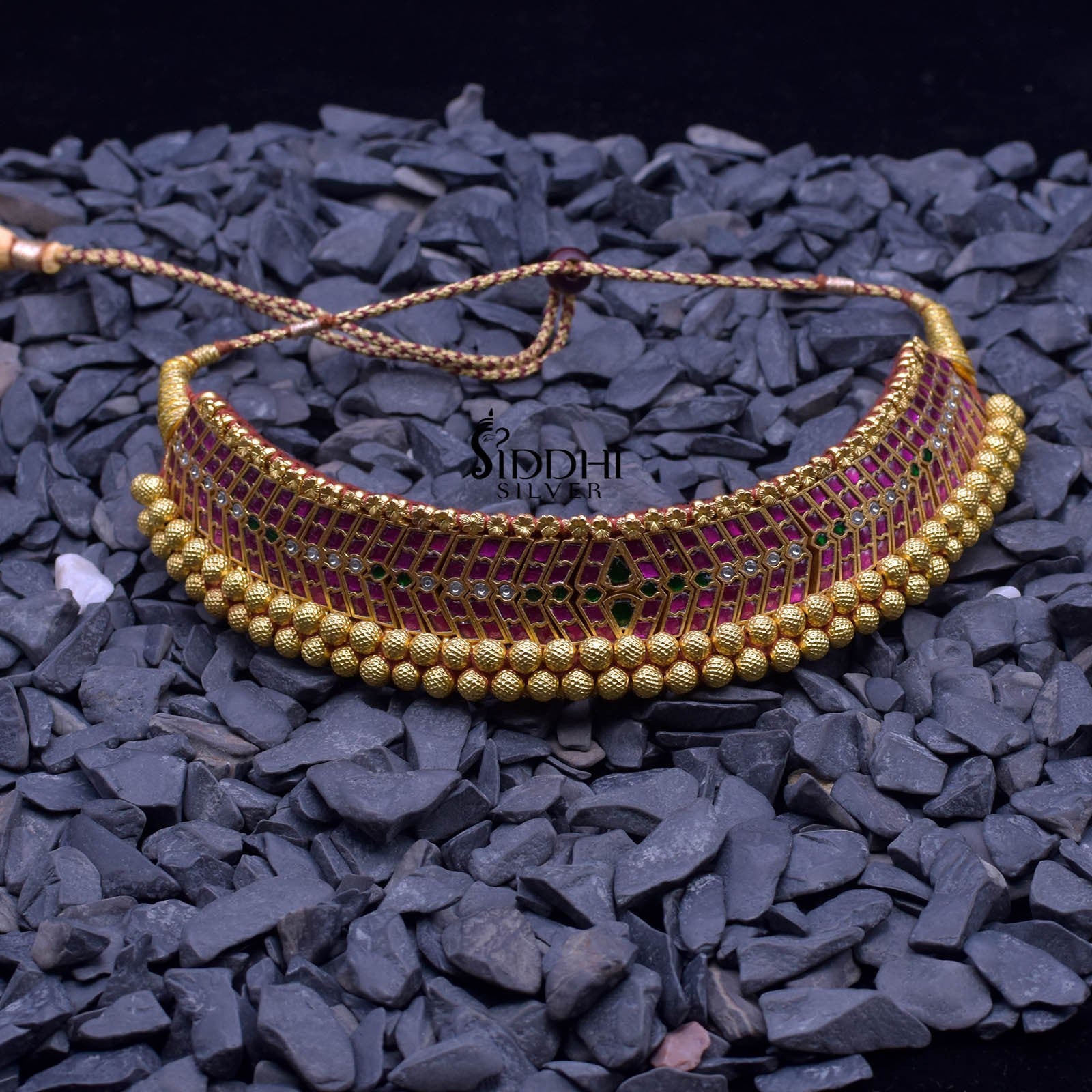 pure silver gold plated kundan kolhapuri thushi