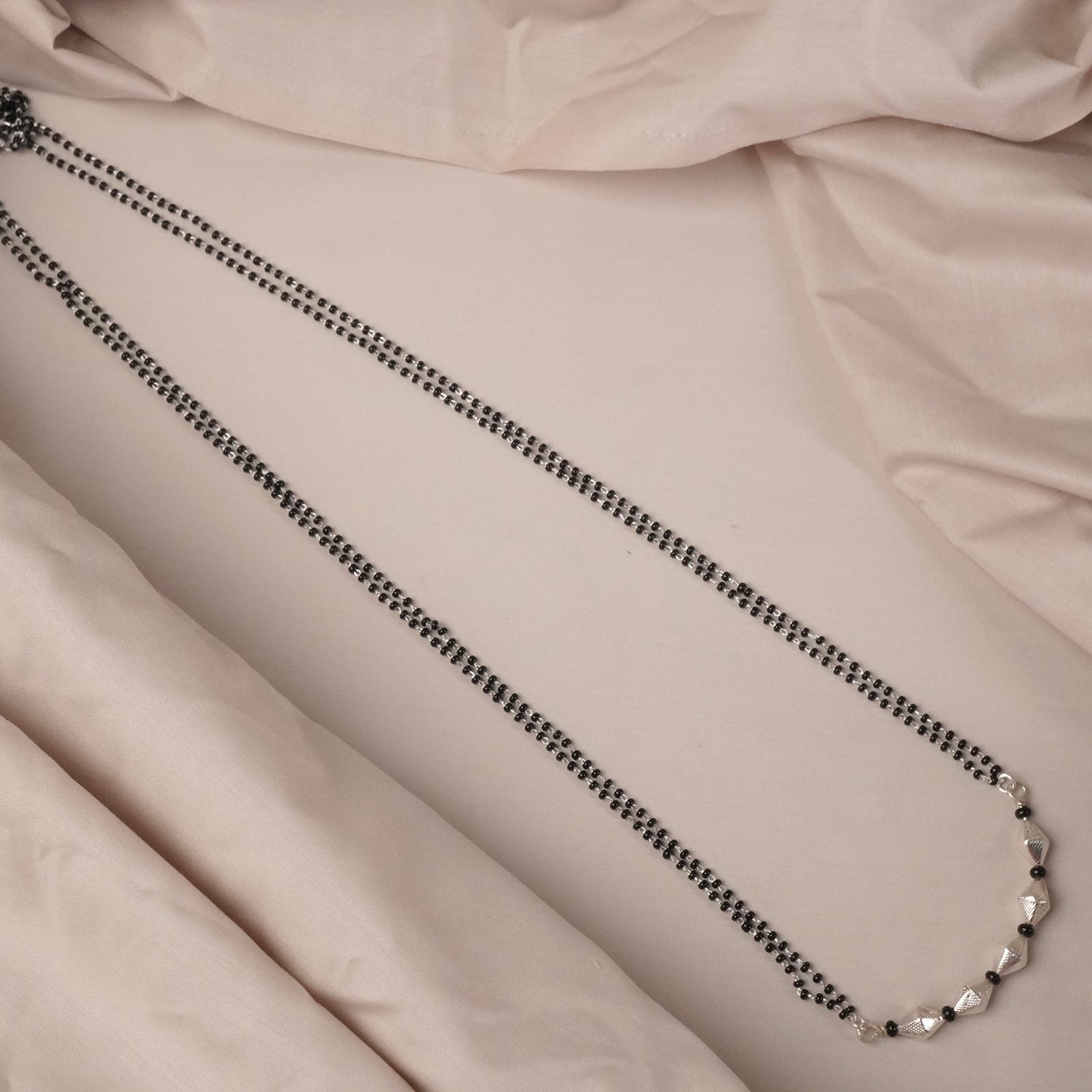 28" Silver Dholki Beads Mangalsutra