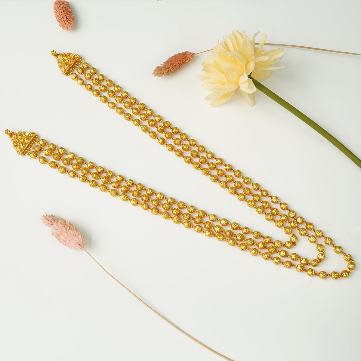 Pure 925 Silver 3 Layer Nakshi Mala Gheru Gold Plated (5 mm)