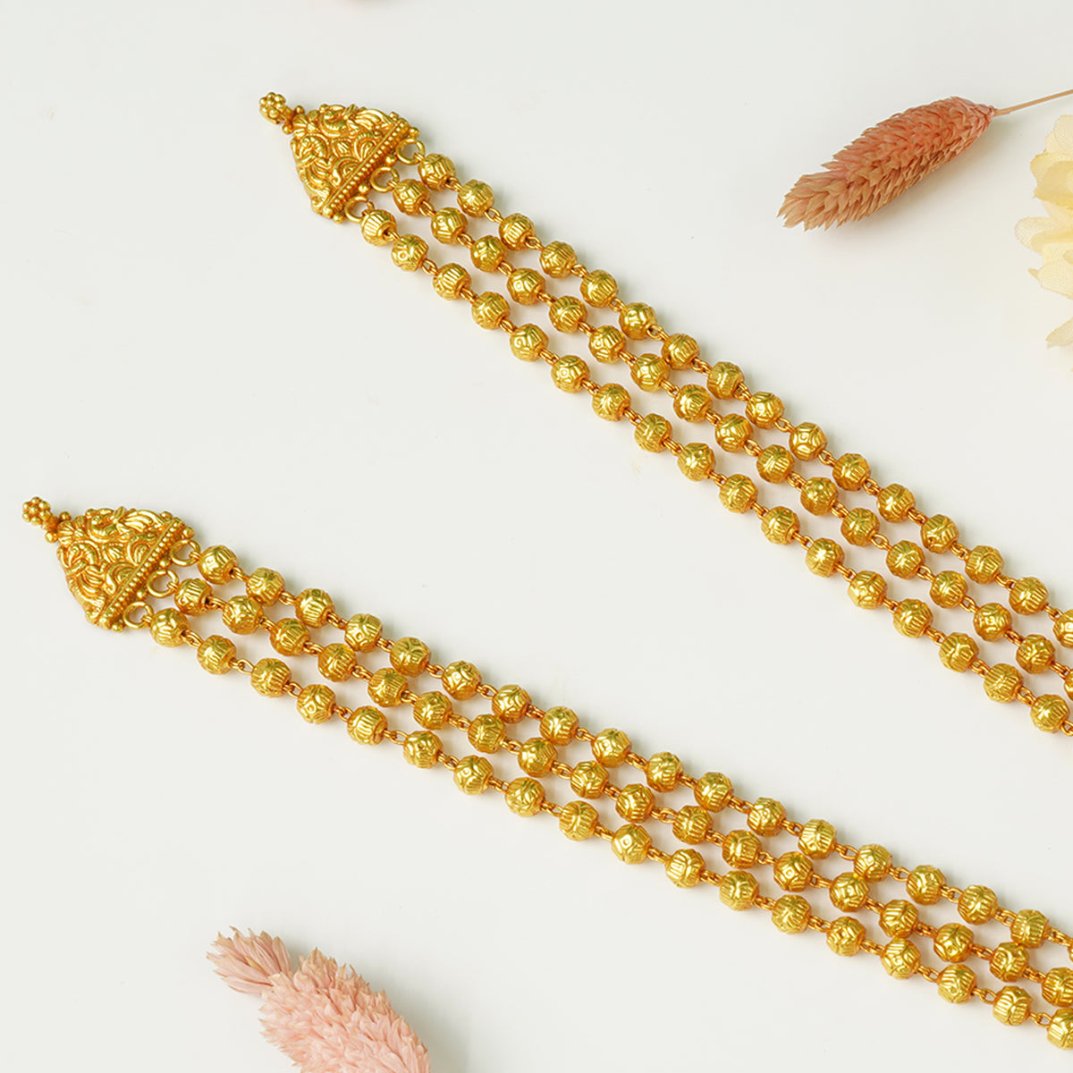 Pure 925 Silver 3 Layer Nakshi Mala Gheru Gold Plated (5 mm)