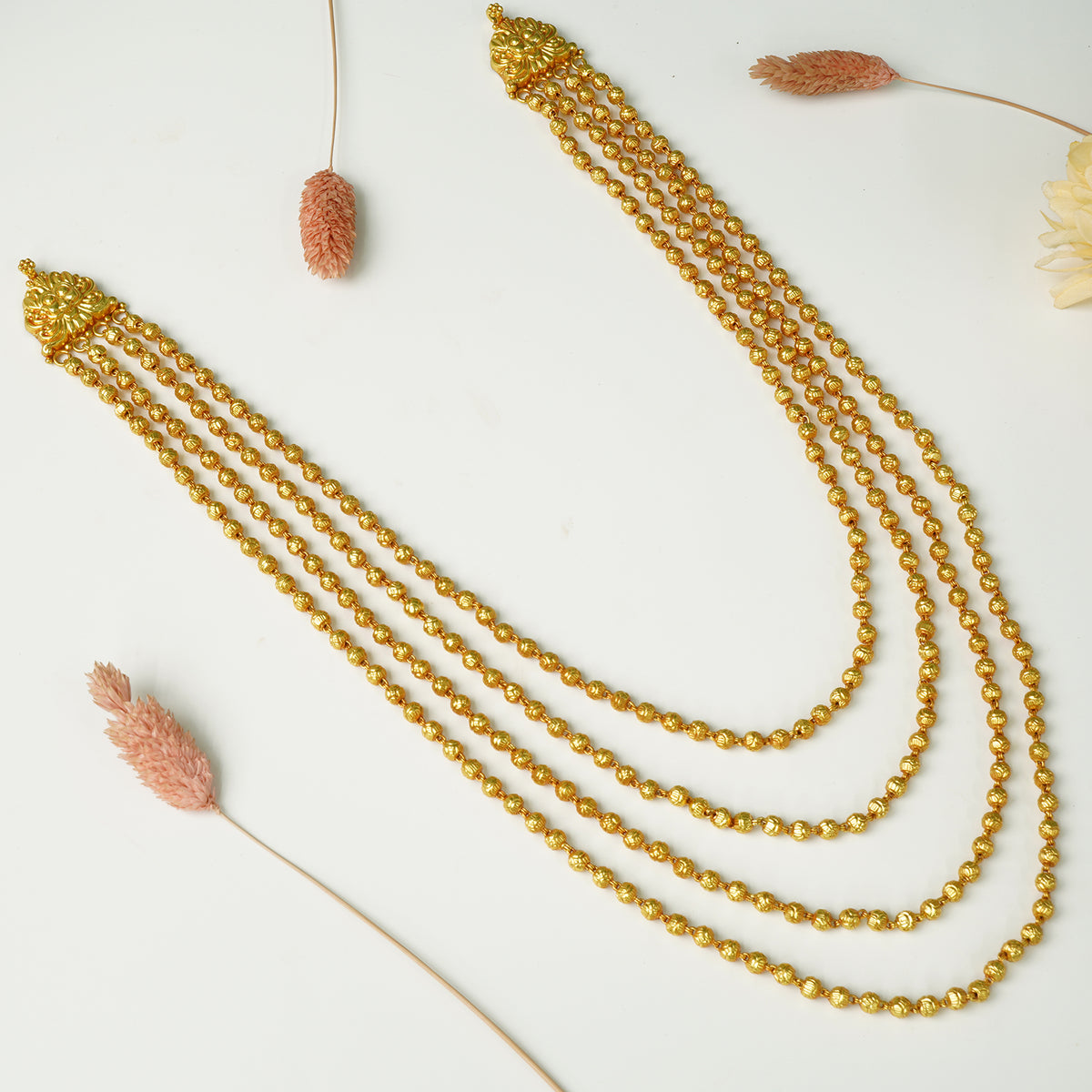 Pure 925 Silver 4 Layer Nakshi Mala Gheru Gold Plated Design
