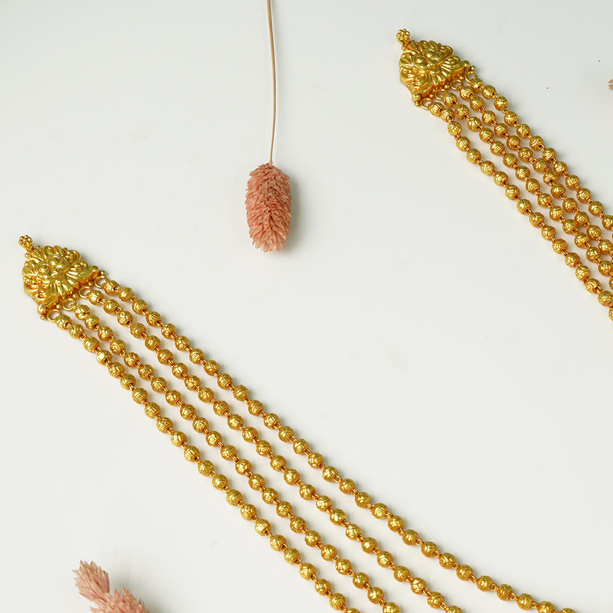 Pure 925 Silver 4 Layer Nakshi Mala Gheru Gold Plated Design