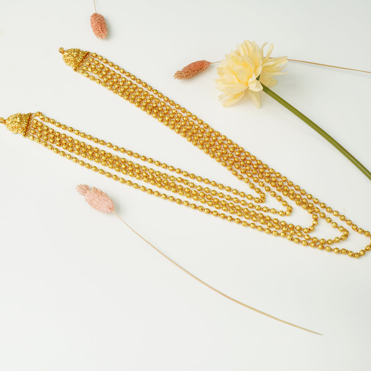 Pure 925 Silver 5 Layer Nakshi Mala Gheru Gold Plated Design