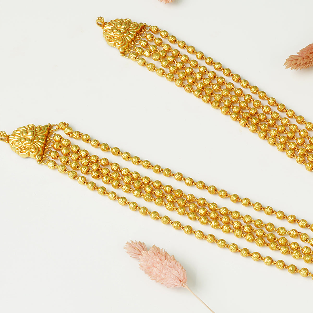 Pure 925 Silver 5 Layer Nakshi Mala Gheru Gold Plated Design