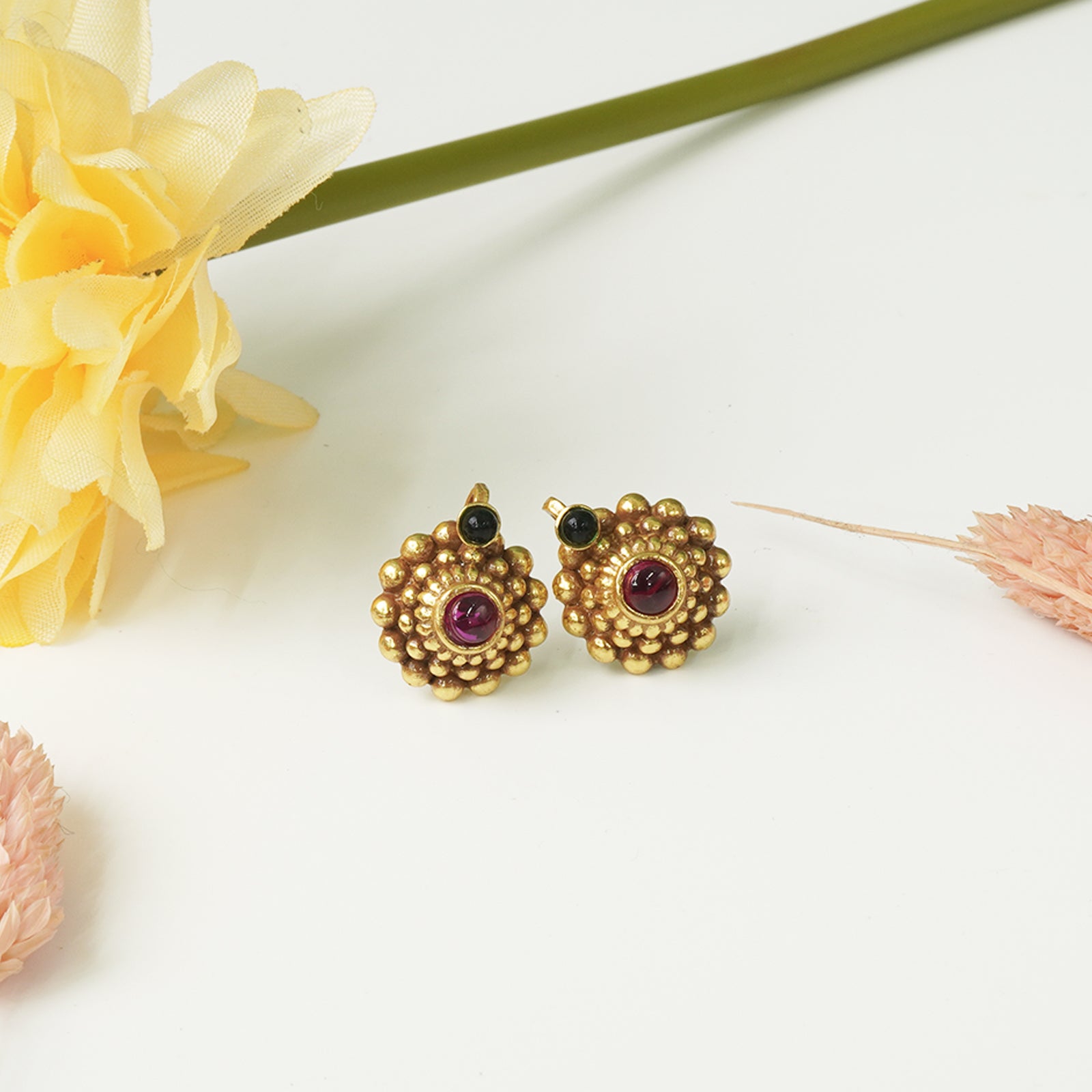 Antique gold plated Saaj Ghat earrings in pure silver