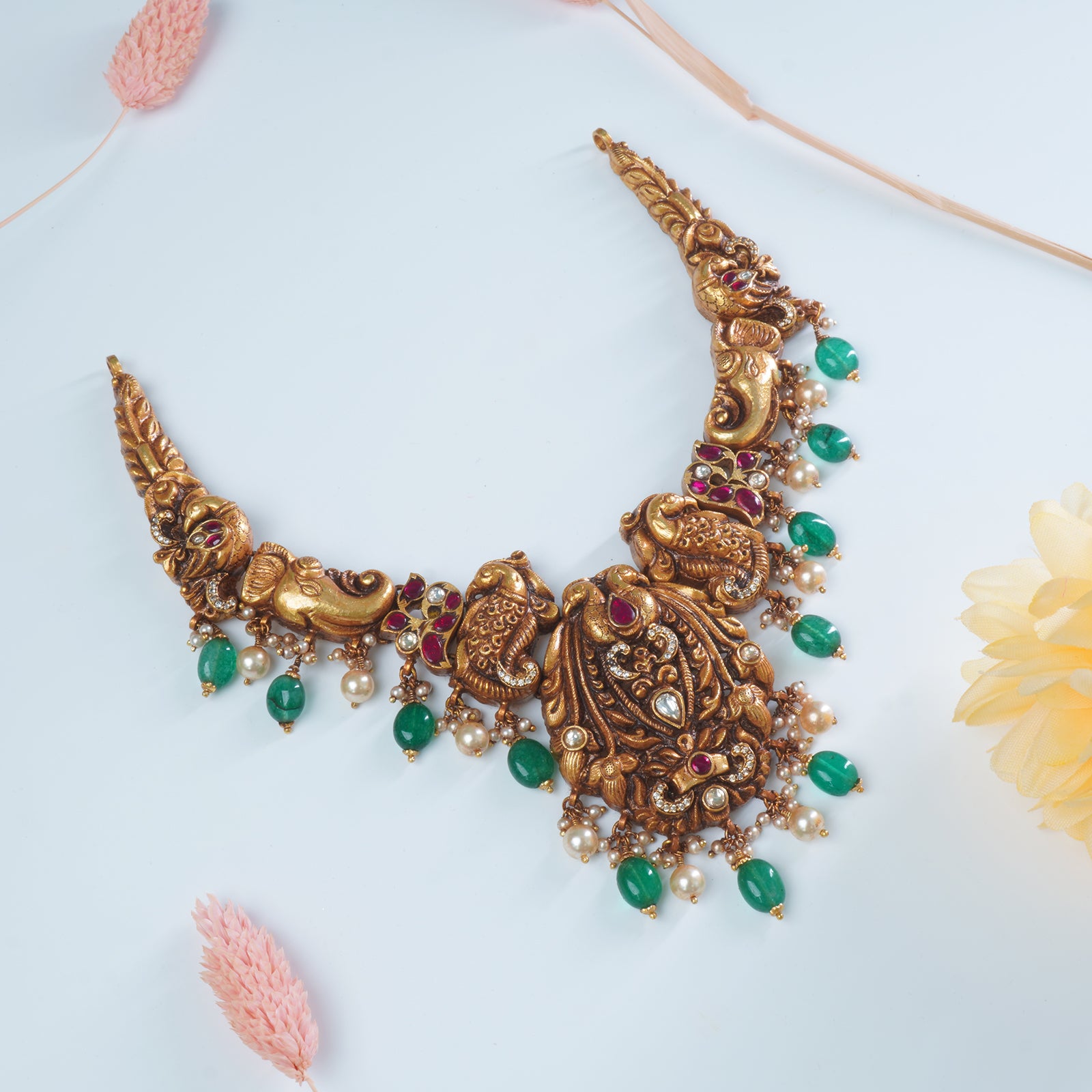 Antique gold plated silver necklace set nagas design