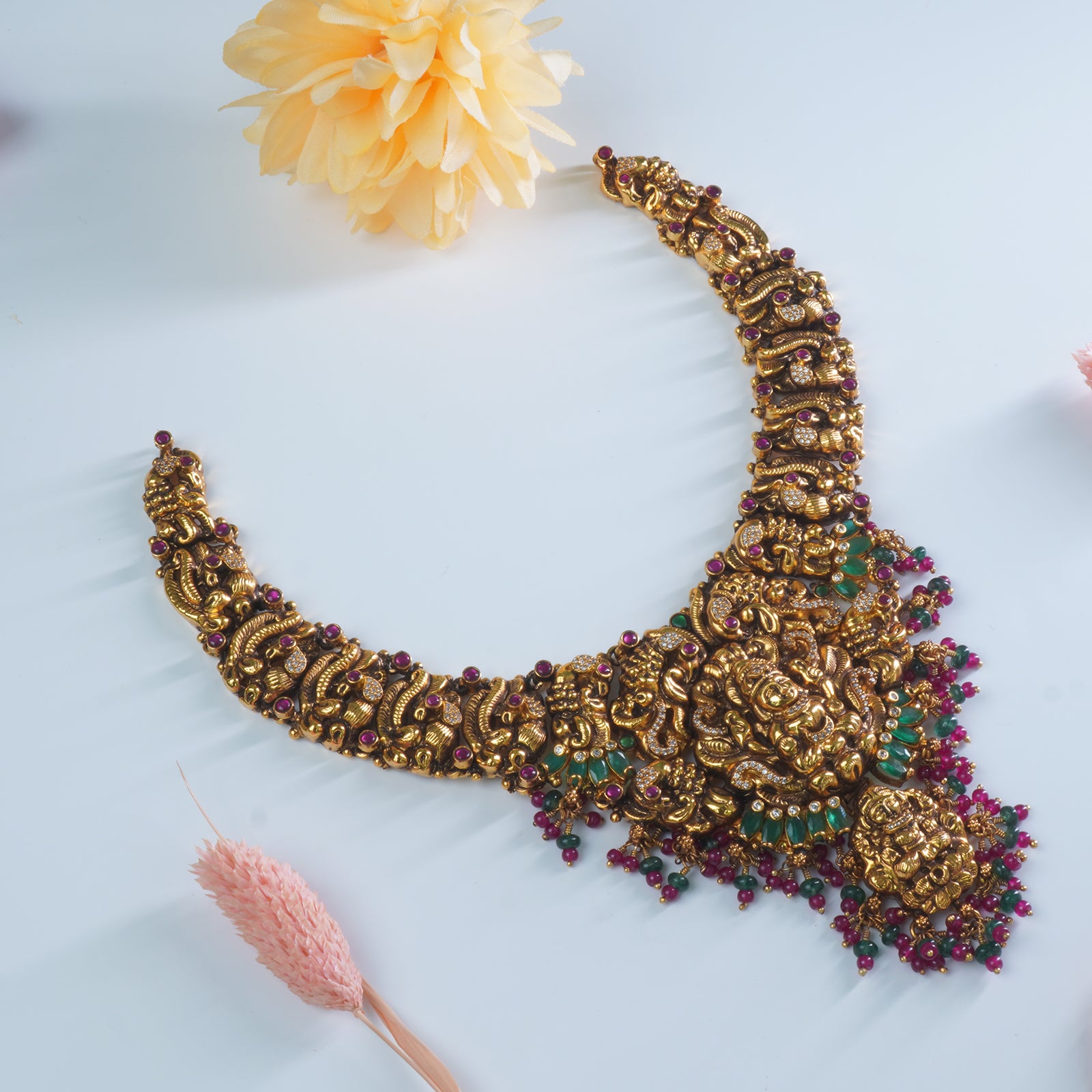 Antique gold plated temple necklace silver lakshmi
