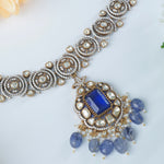 Blue stone moissanite necklace detail