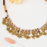 Close-up of Kolhapuri Saaj motifs in 925 silver antique gold plated necklace
