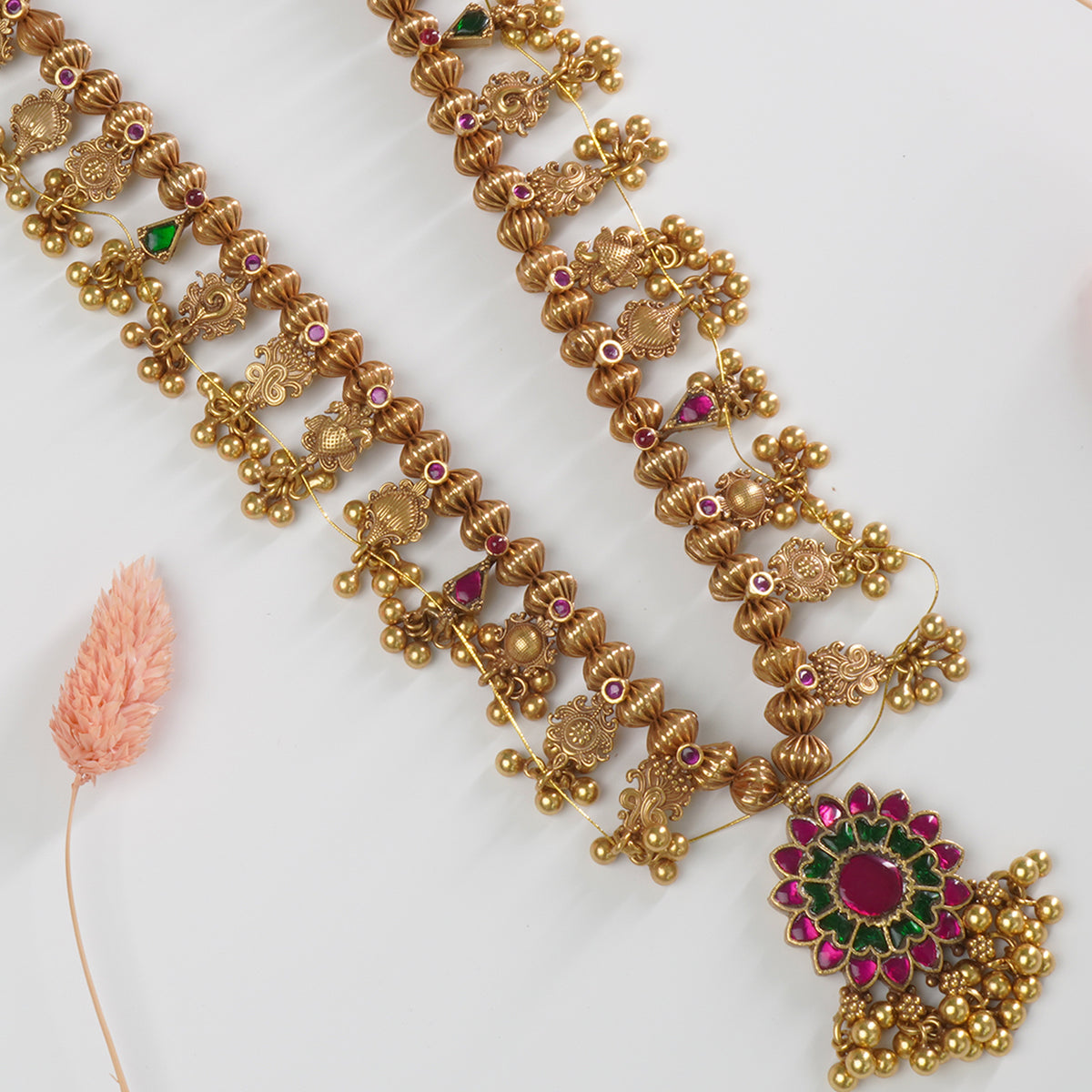 Fusion Kolhapuri Saaj necklace with Kundan work