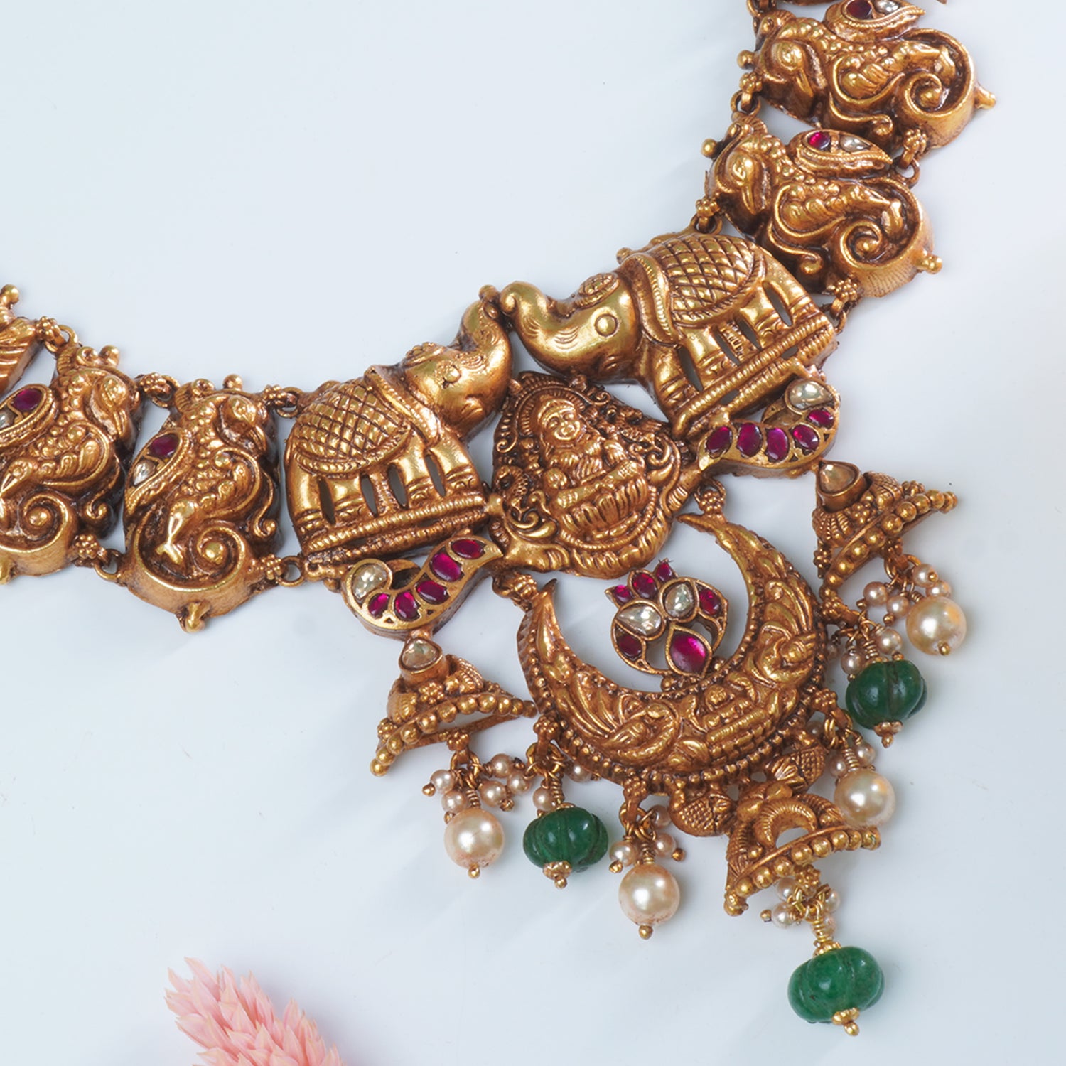 Gaja elephant motif in 925 silver Nakshi necklace design