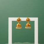 Gold-plated silver temple jhumka earrings with pearl drop (lightweight)