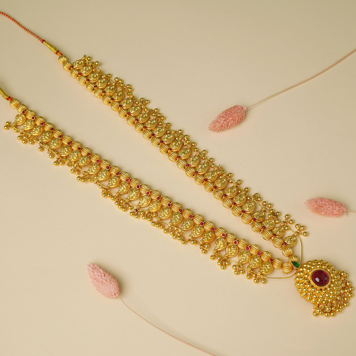 Gold plated Kolhapuri saaj in pure 925 silver
