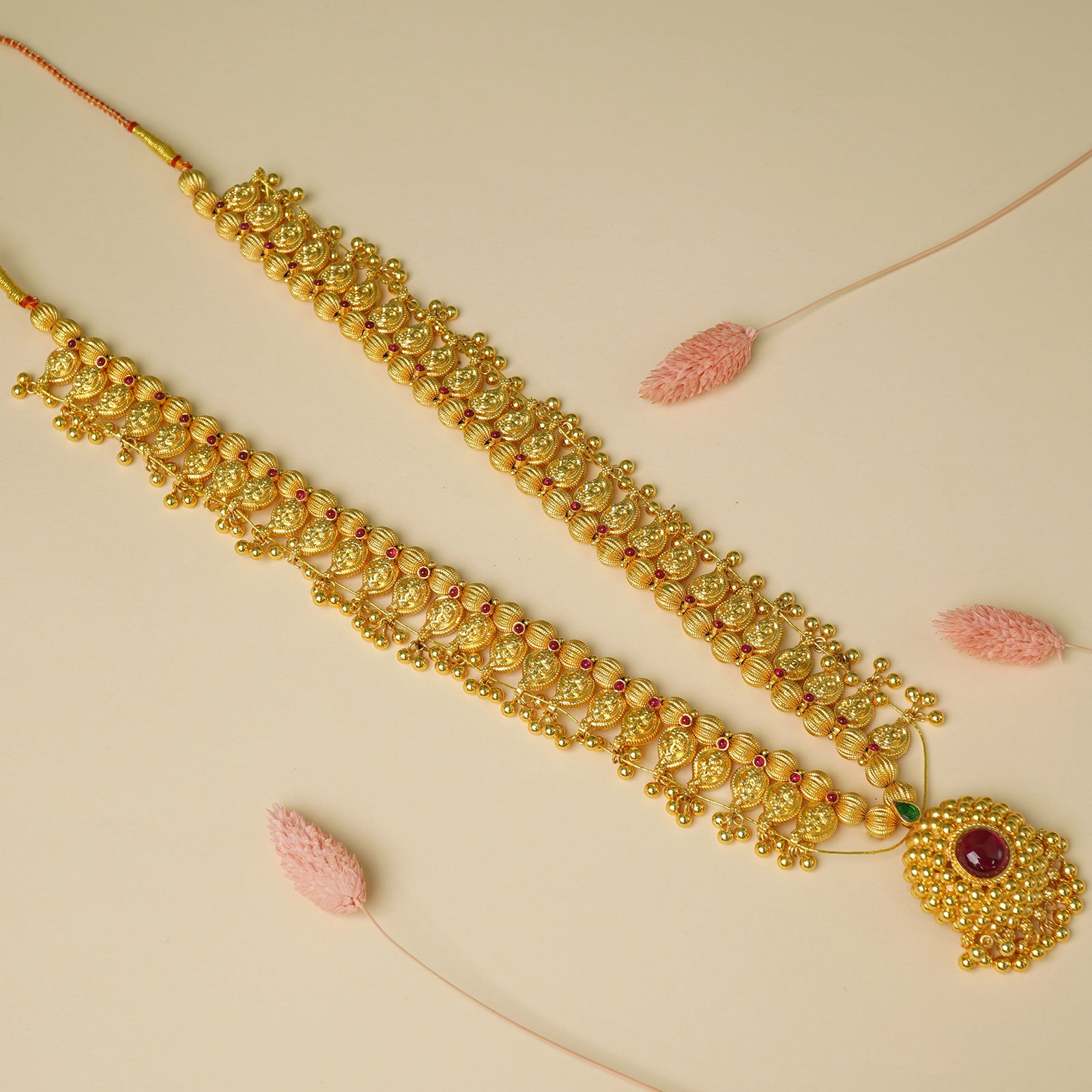 Gold plated Kolhapuri saaj in pure 925 silver