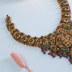 Gold plated antique temple necklace in silver kundan