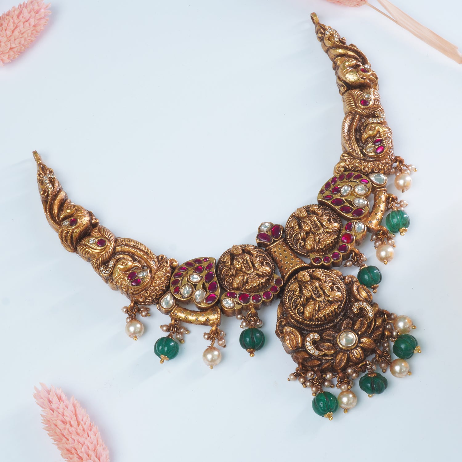 Gold plated pure 925 silver nagas Laxmi necklace antique design