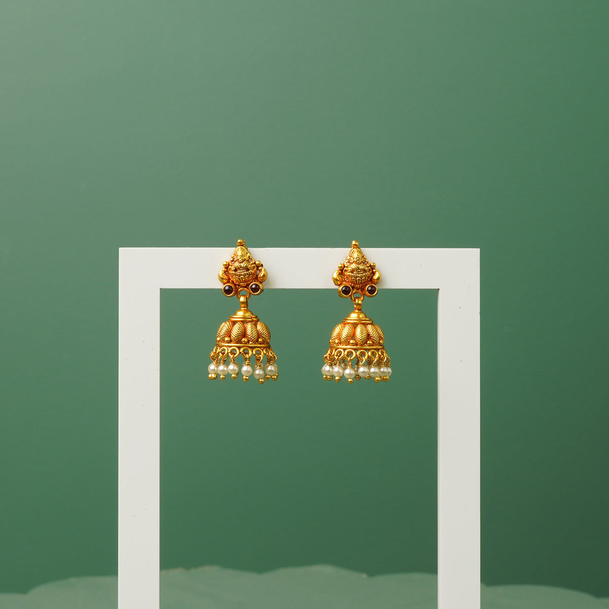 Gold plated pure silver Lakshmi jhumkas
