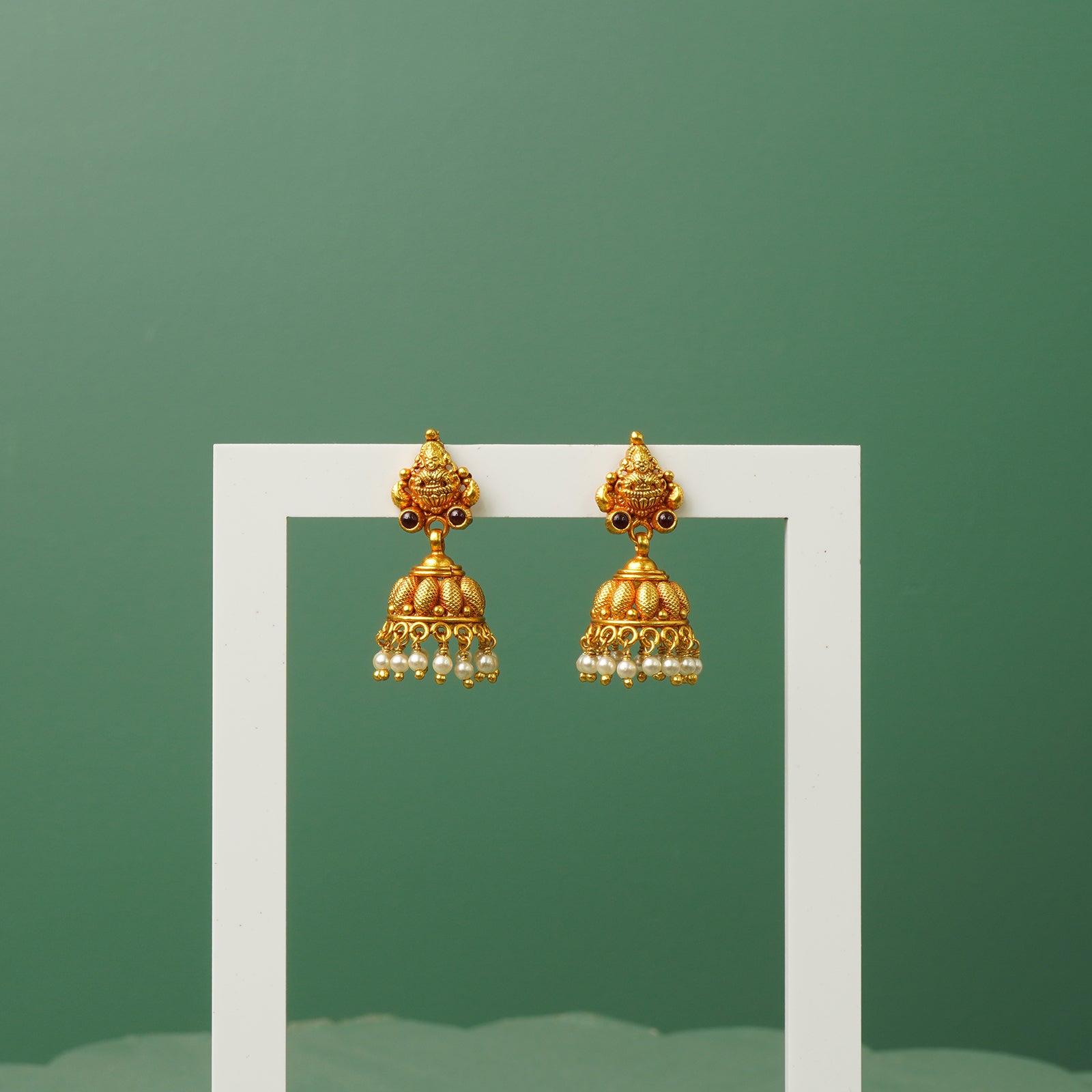 Gold plated pure silver Lakshmi jhumkas