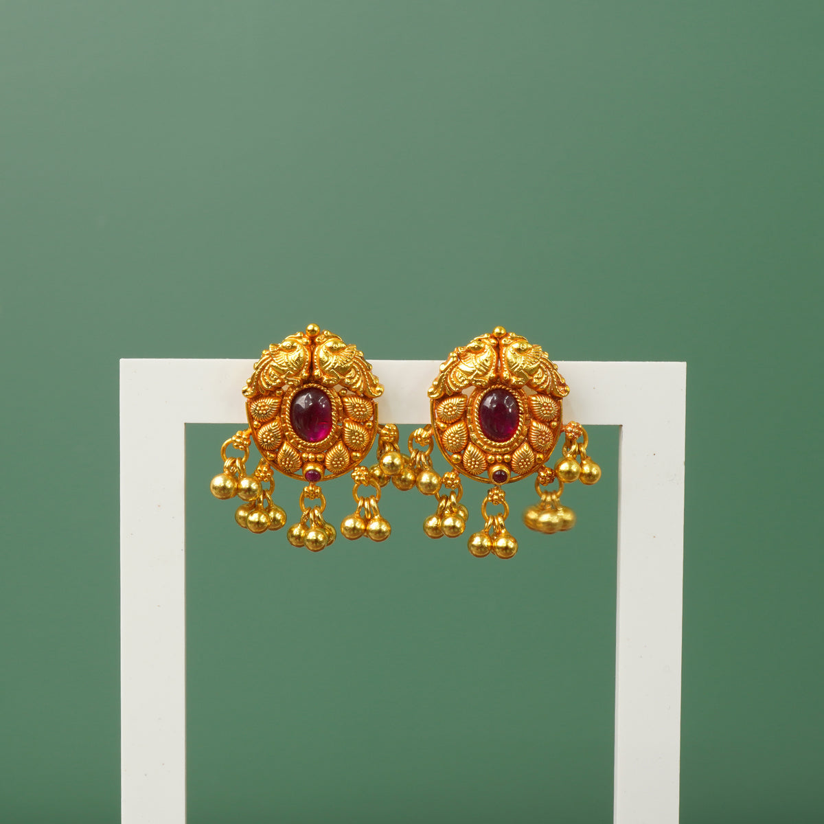 Gold plated pure silver temple earrings