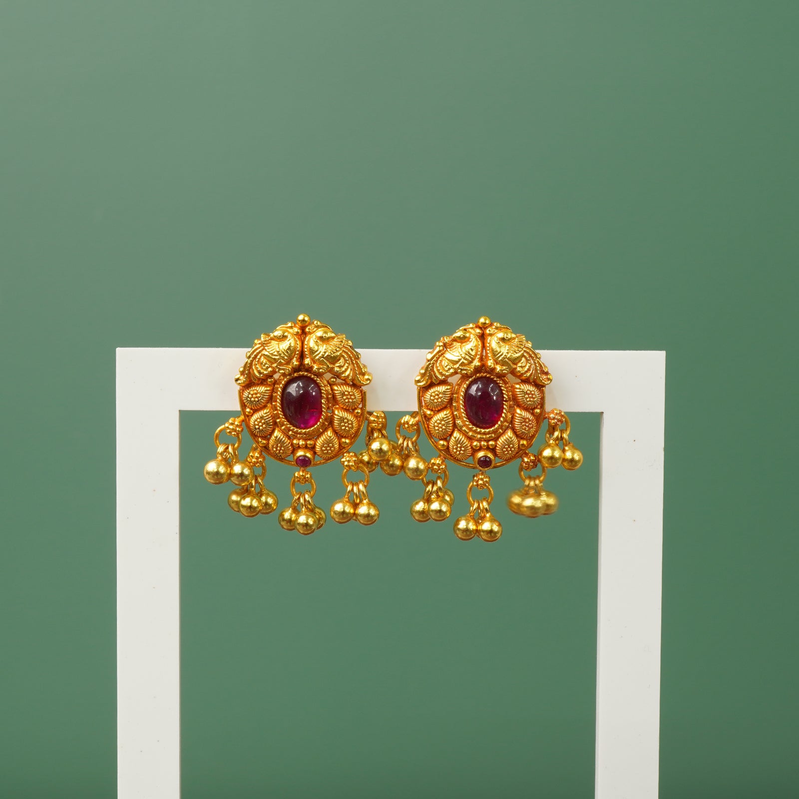Gold plated pure silver temple earrings