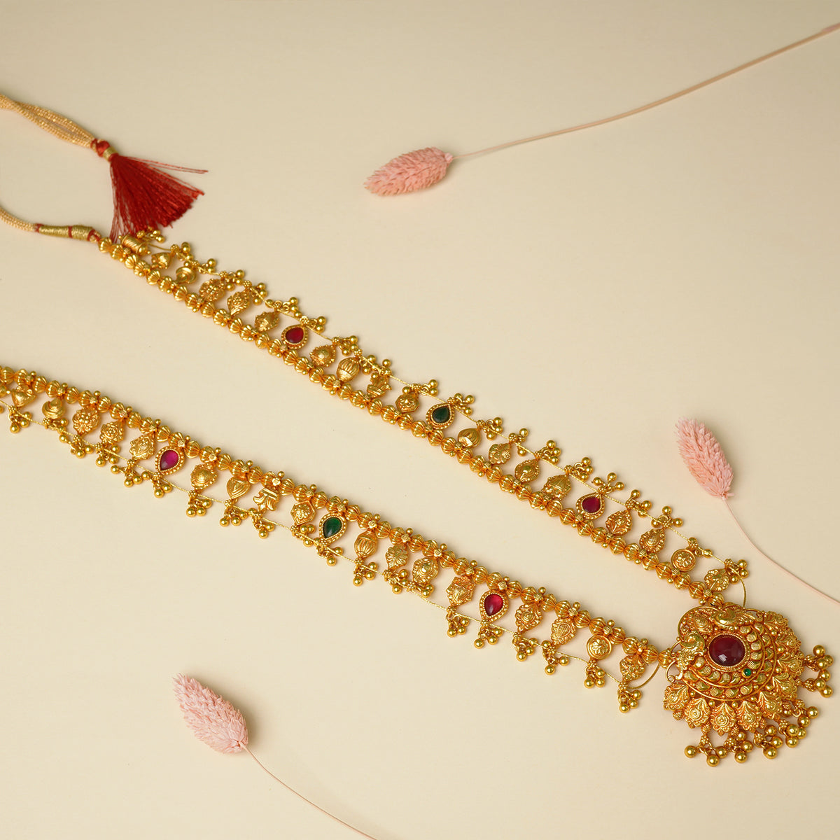 Gold plated silver Kolhapuri saaj necklace in 925 silver