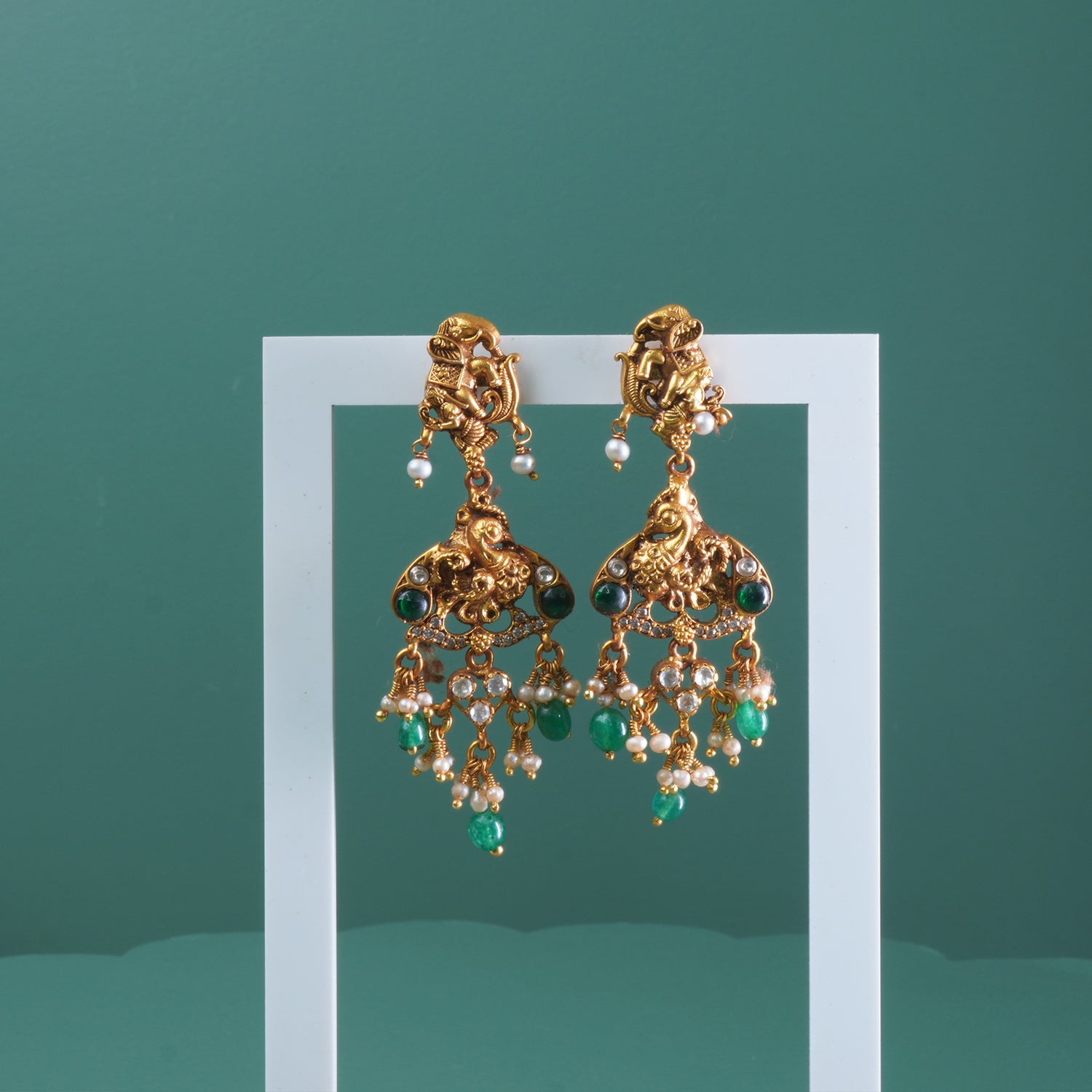 Gold plated silver jhumka hathi kemp design