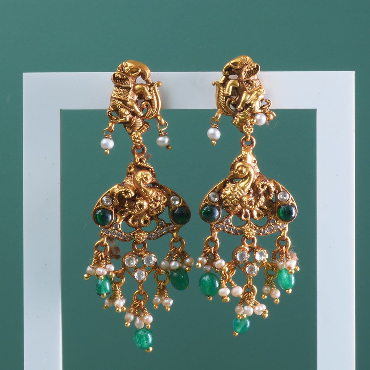 Gold plated silver jhumka hathi temple design