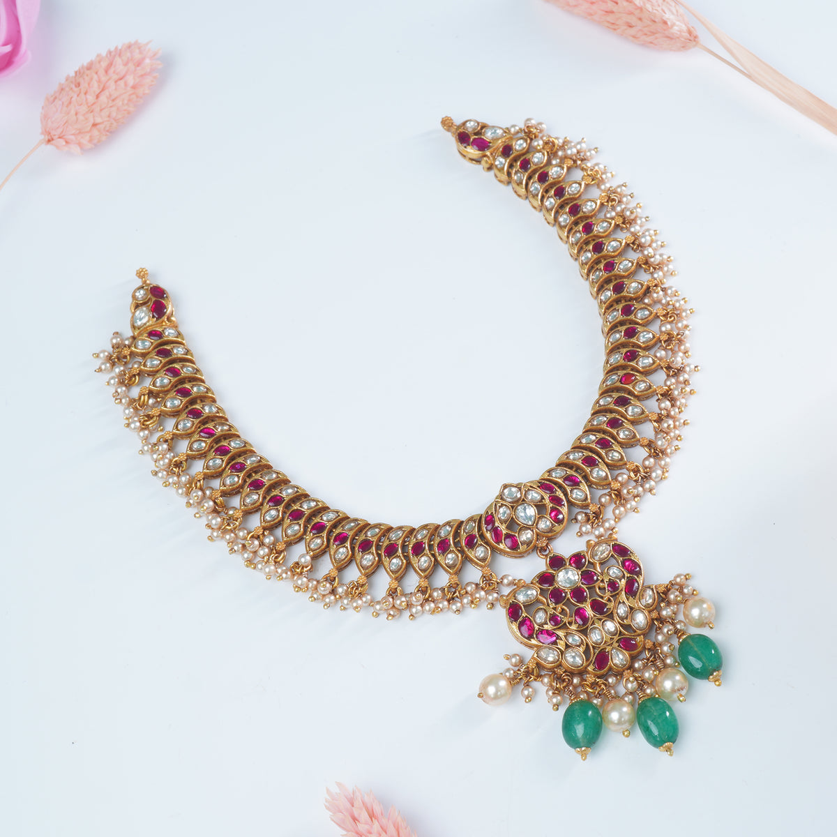 Gold plated silver kundan necklace