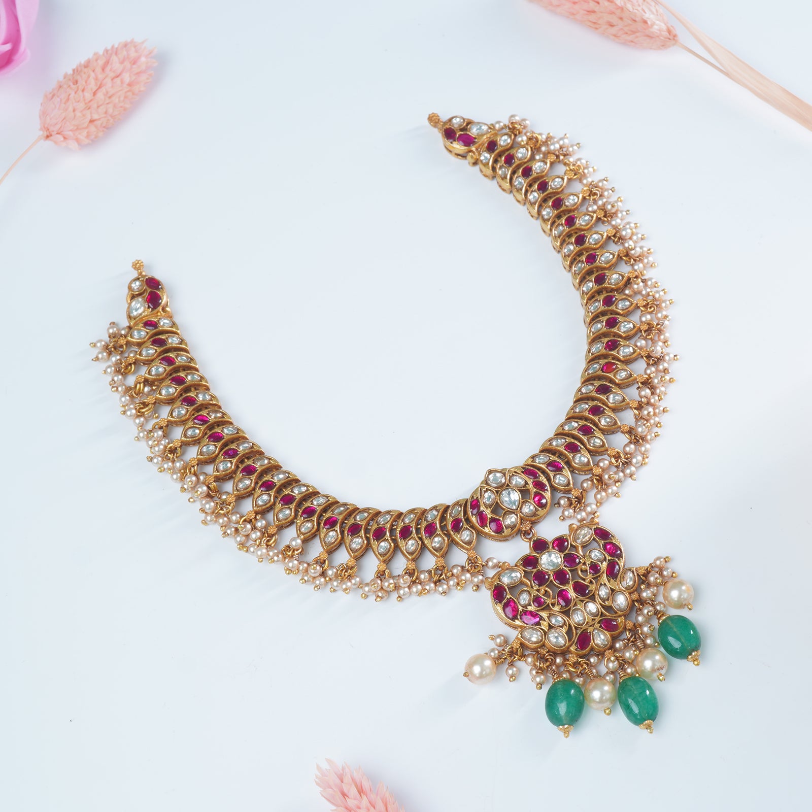 Gold plated silver kundan necklace