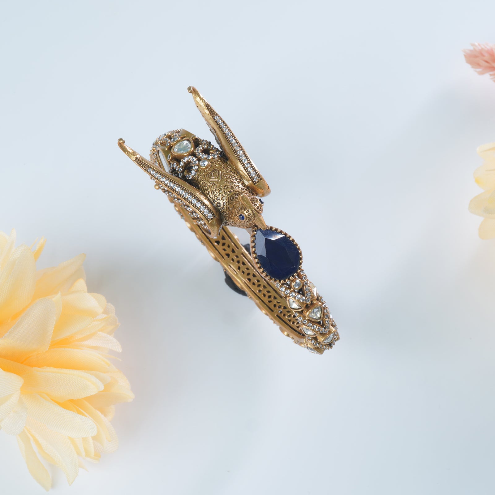 Gold plated silver moissanite bangles blue stone