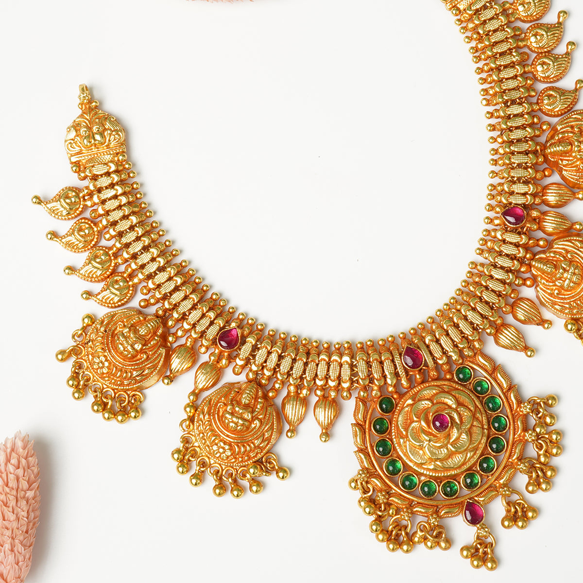 Gold plated silver necklace antique temple finish