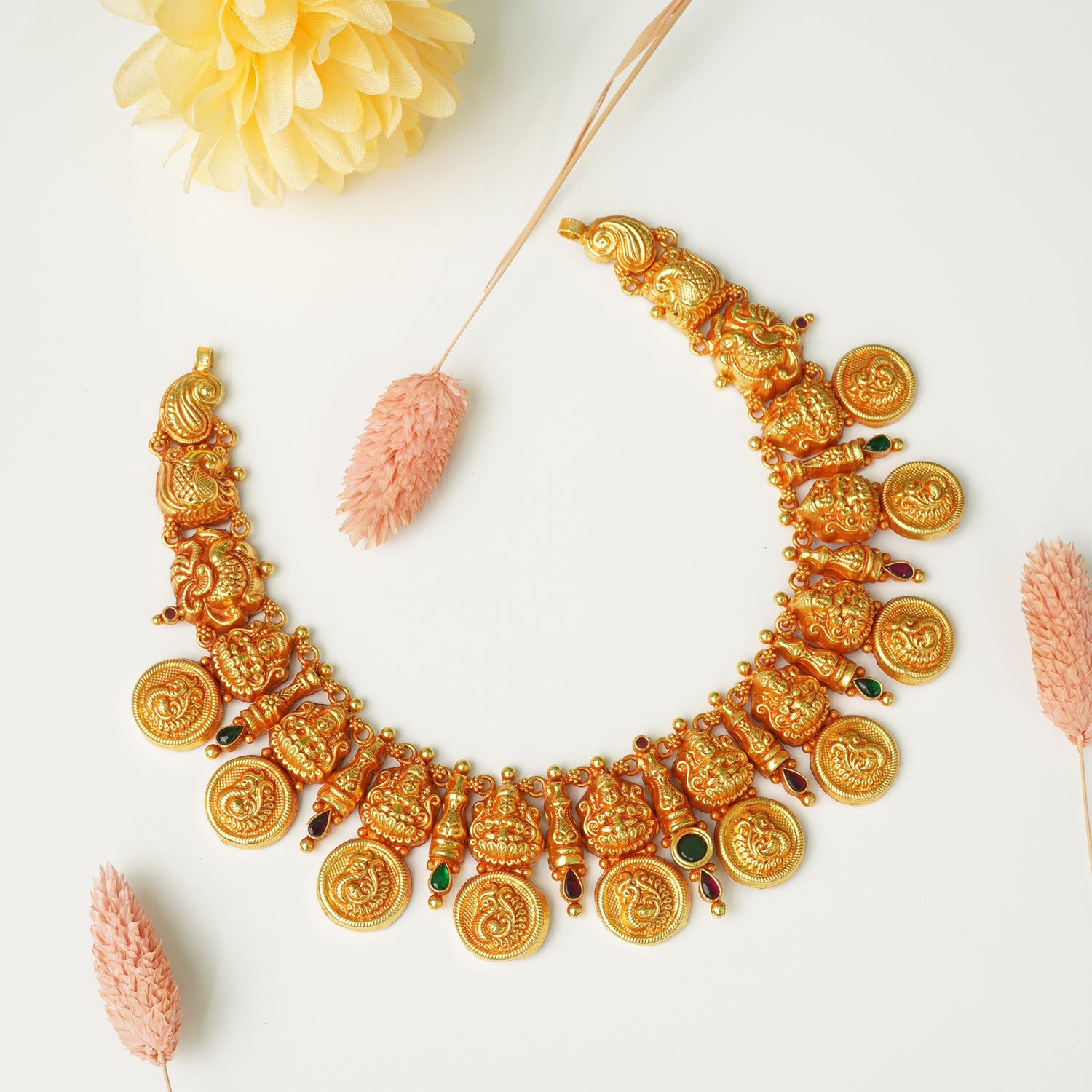 Gold plated silver peacock necklace