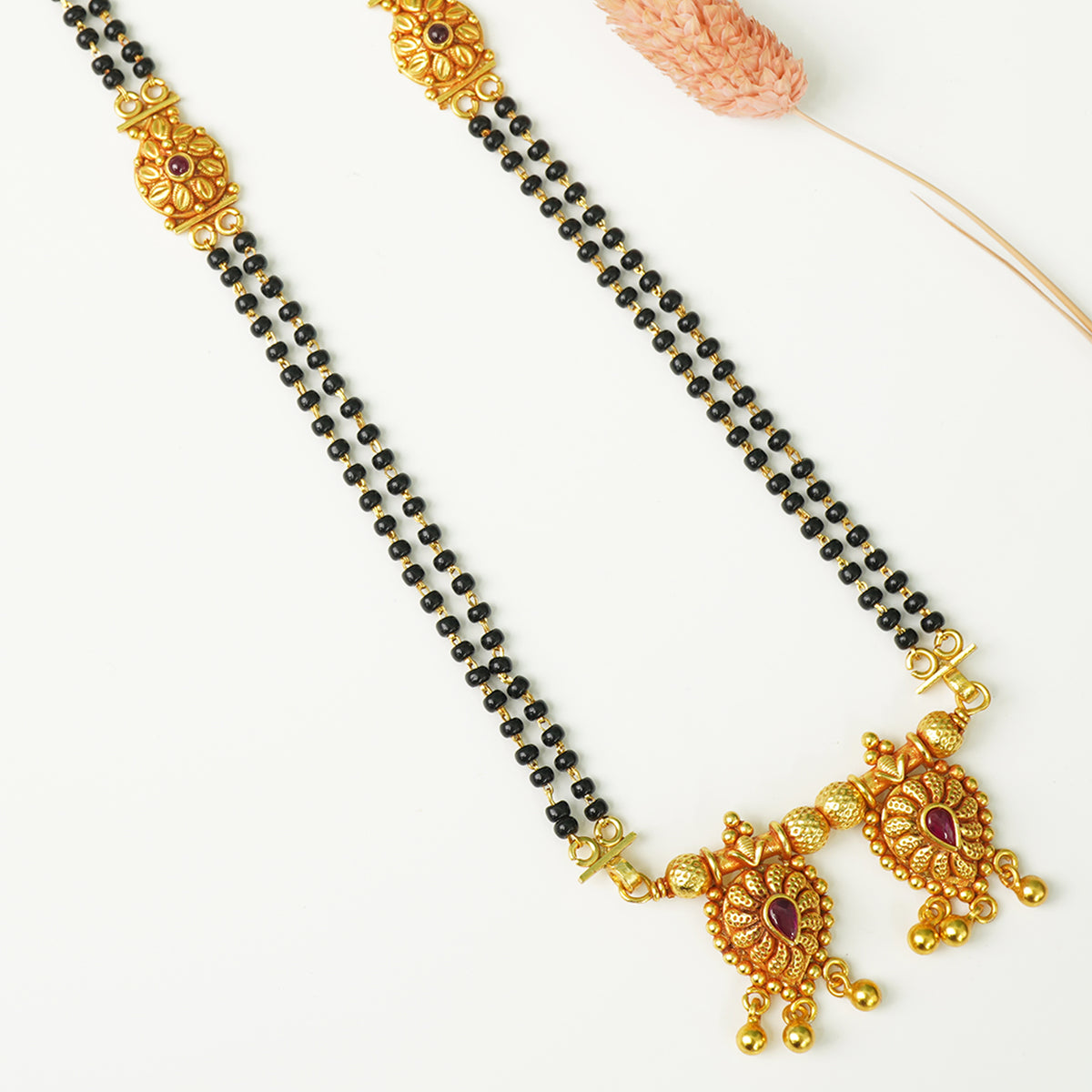 Handmade gold plated short silver Mangalsutra