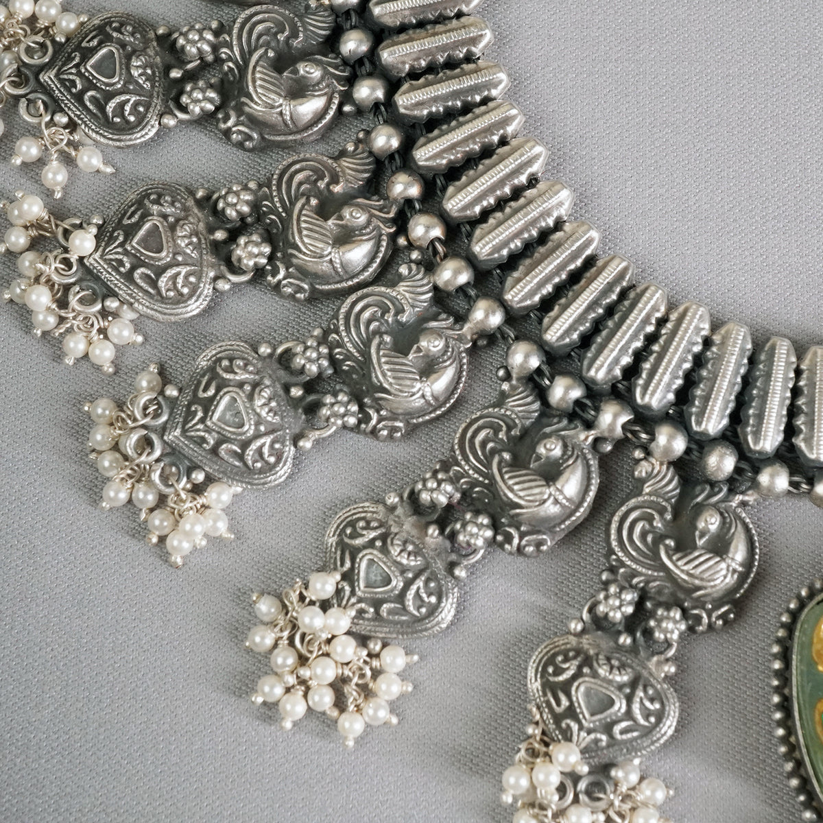 Handmade kolhapuri temple silver necklace
