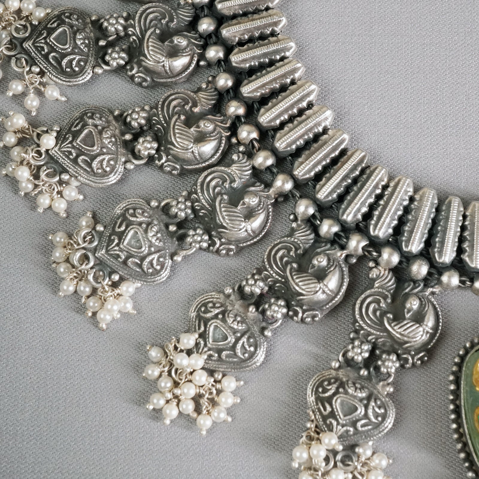 Handmade kolhapuri temple silver necklace