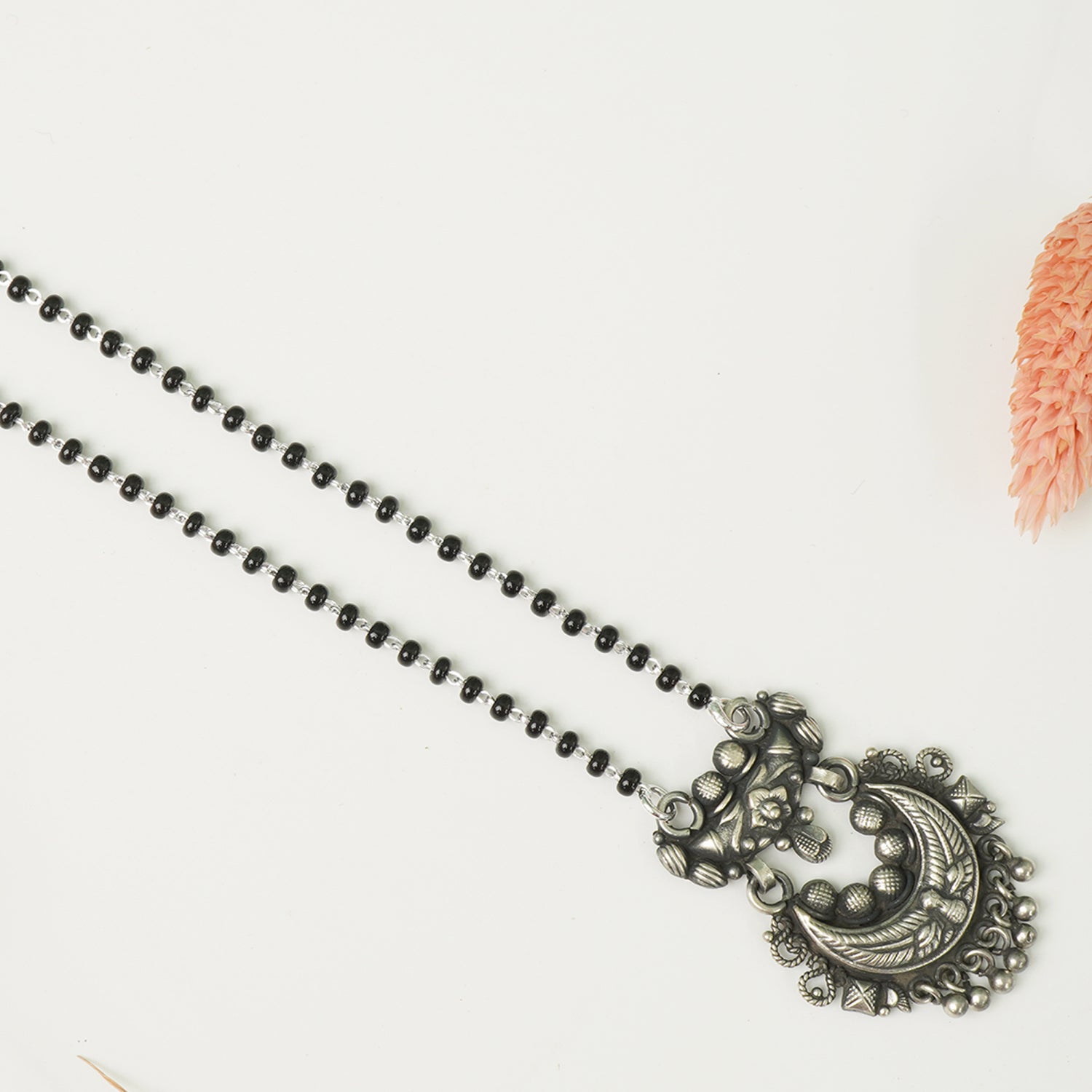Handmade silver oxidised Mangalsutra detail
