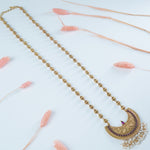 Gold plated long silver chain necklace with peacock pendant