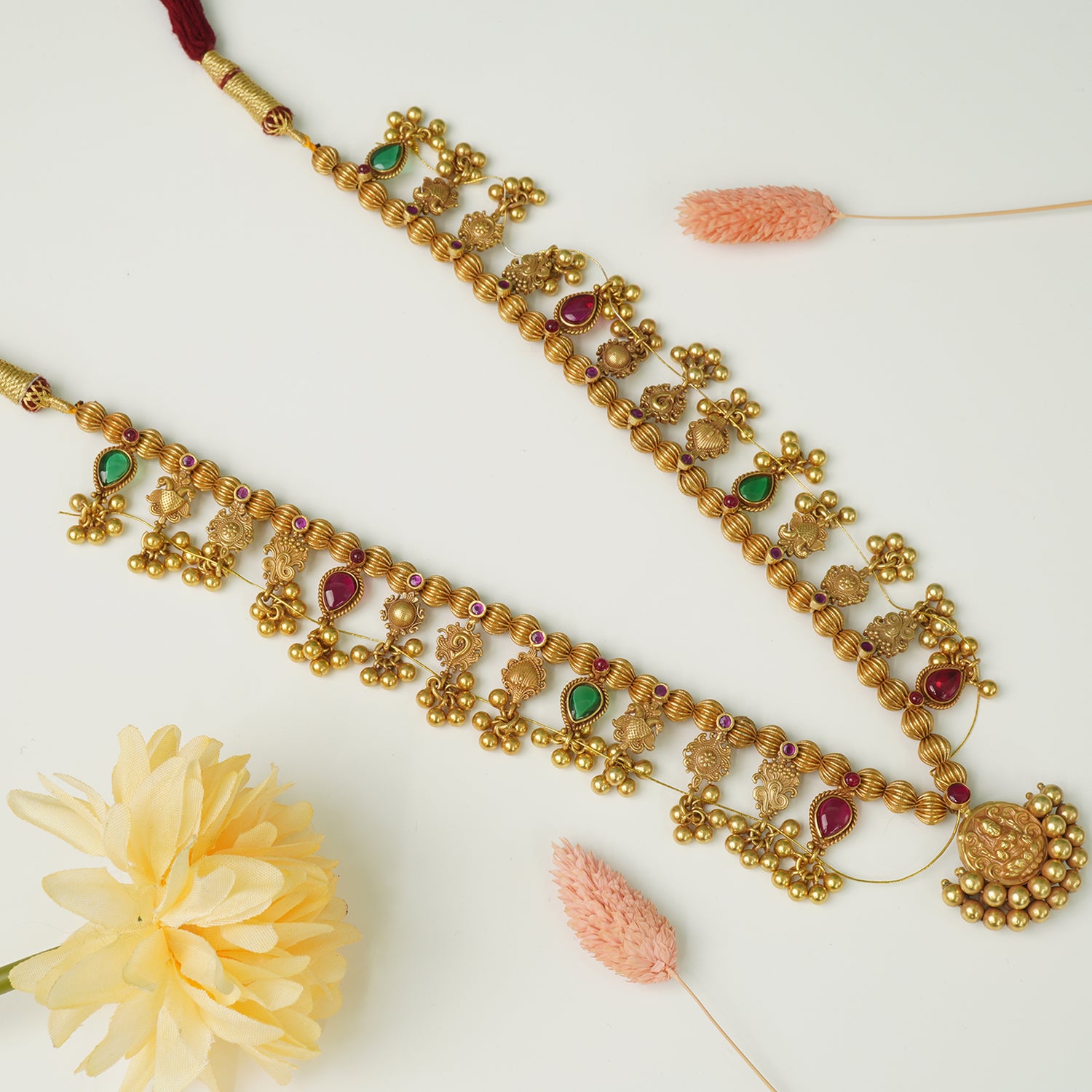 Long kolhapuri saaj antique gold plated