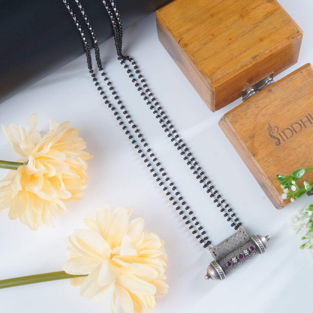 Long silver mangalsutra tabeez pendant 28 inch