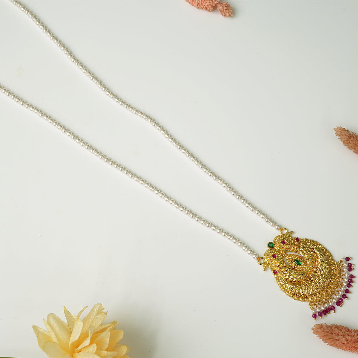 Pure Silver Pearl Mala With An Gold Look-a-like Pendant