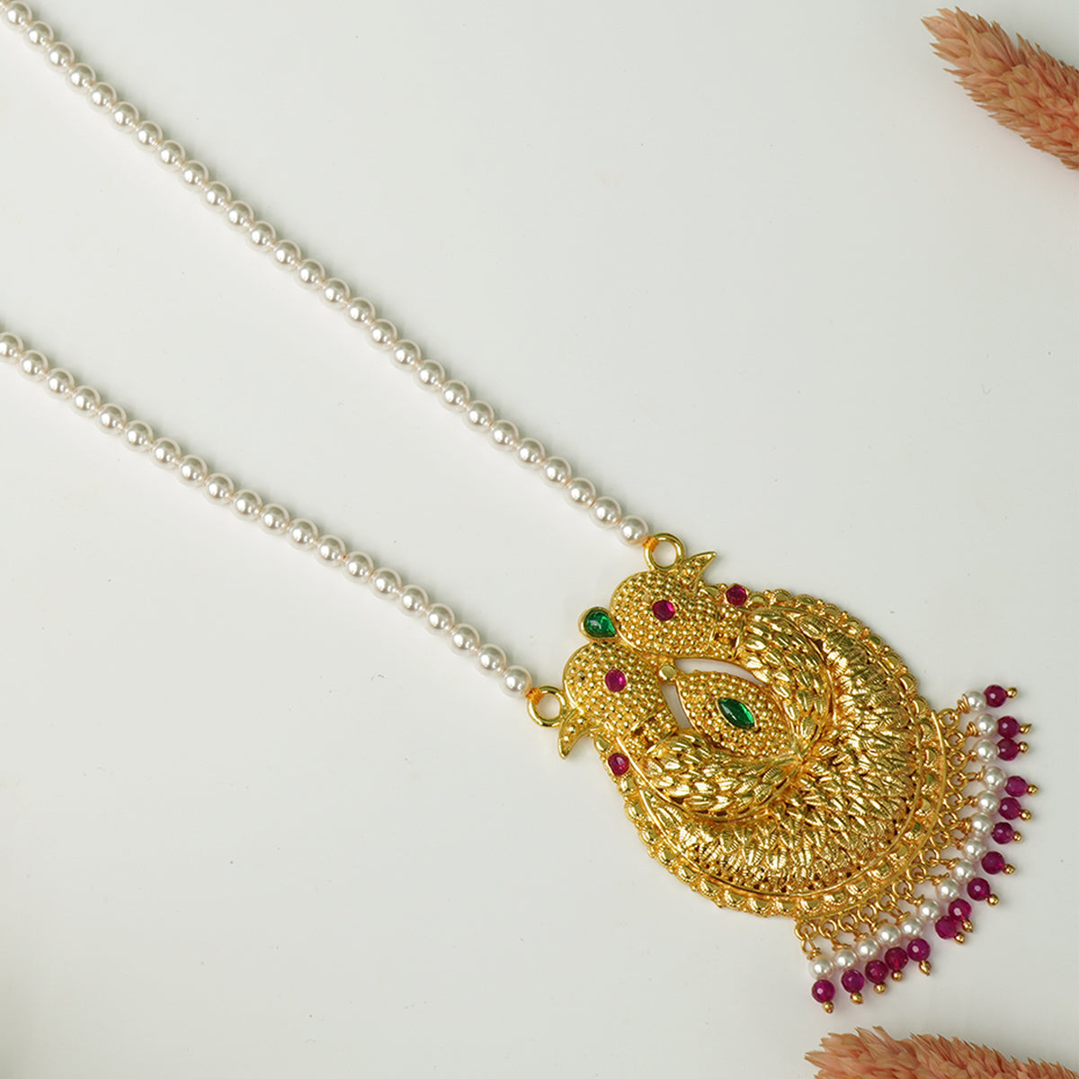 Pure Silver Pearl Mala With An Gold Look-a-like Pendant