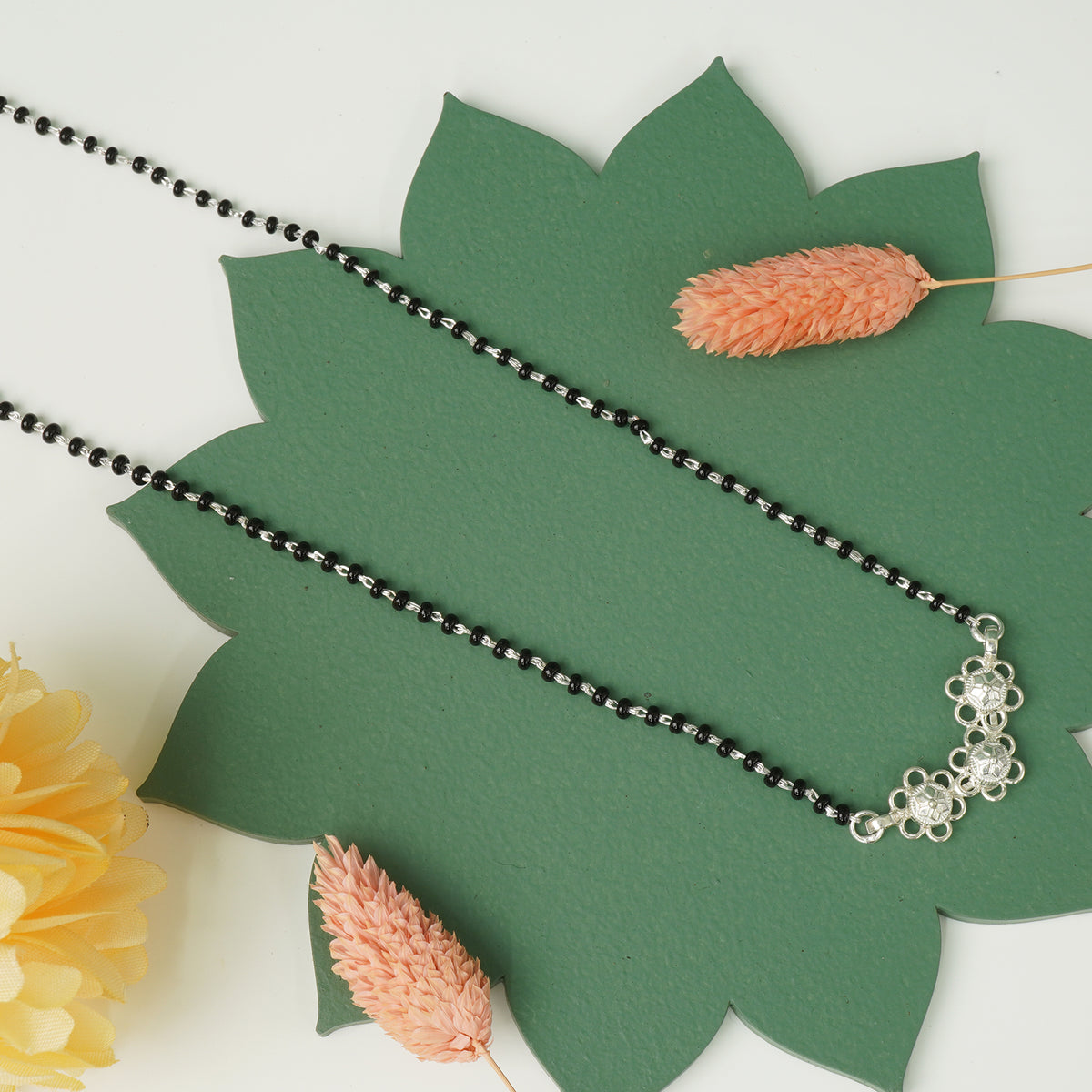 Minimal silver mangalsutra flower pendant