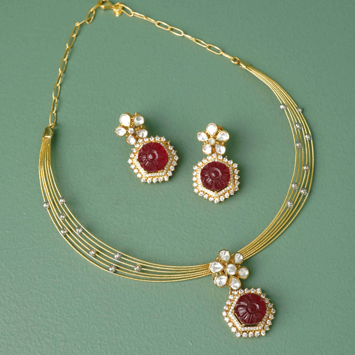 Minimal silver moissanite necklace set with earrings