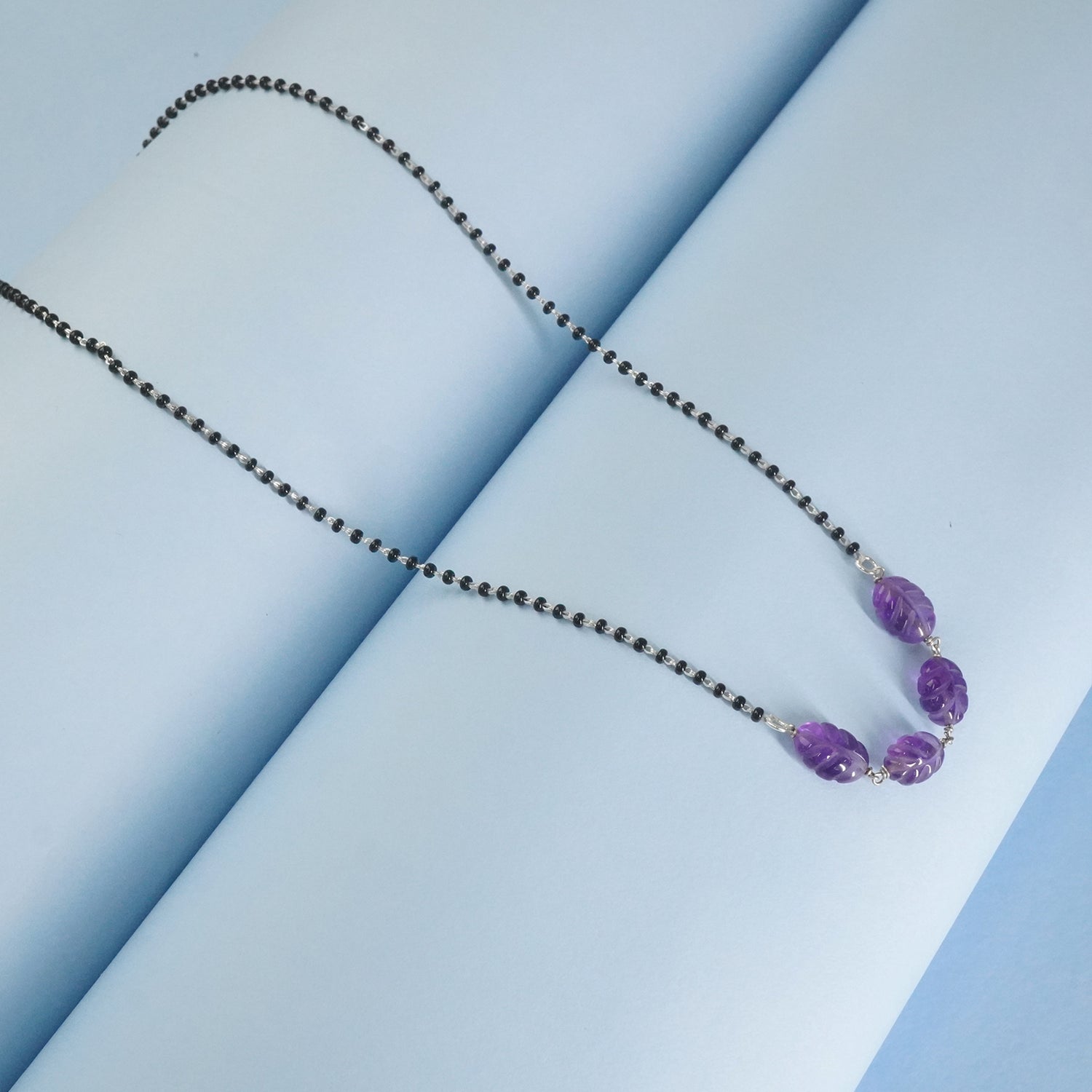Minimalist silver mangalsutra with amethyst beads