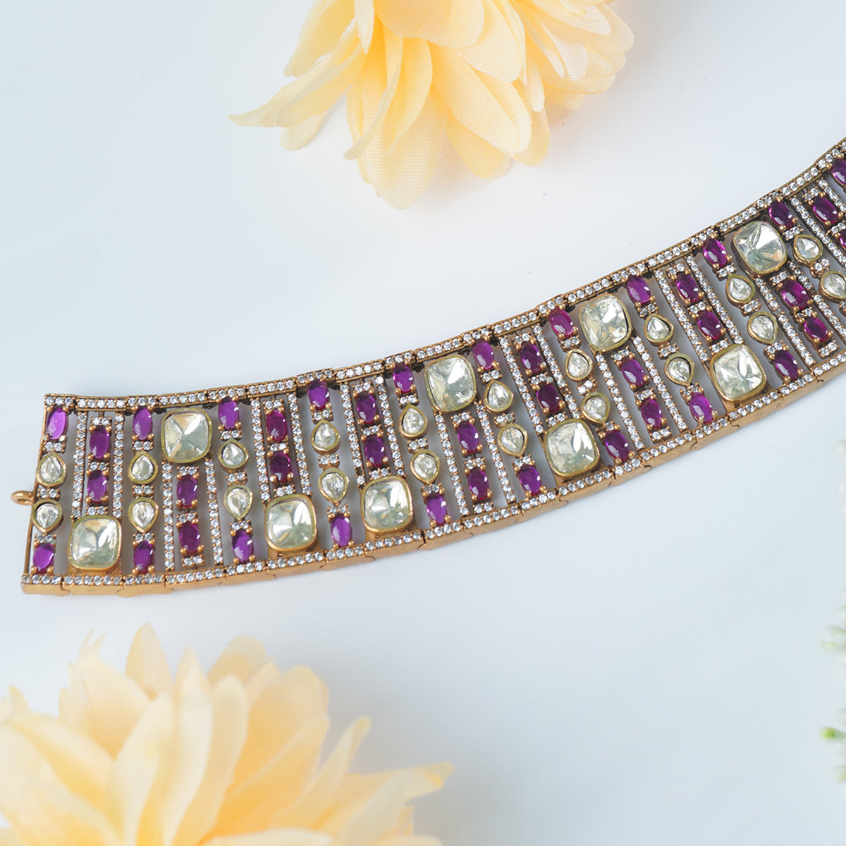 Premium moissanite silver work with red kemp accents