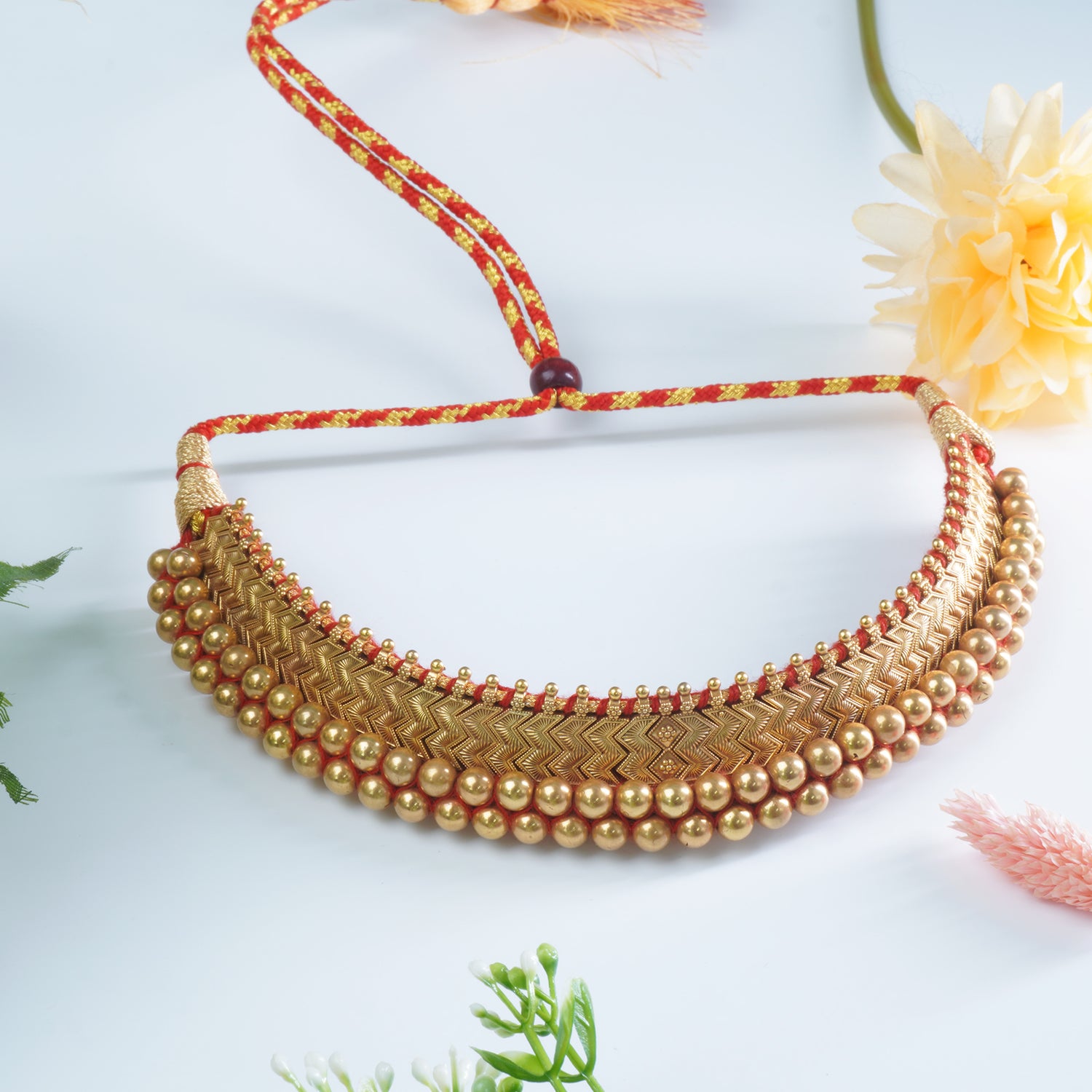 Pure 925 silver Kolhapuri thushi necklace antique gold plated design