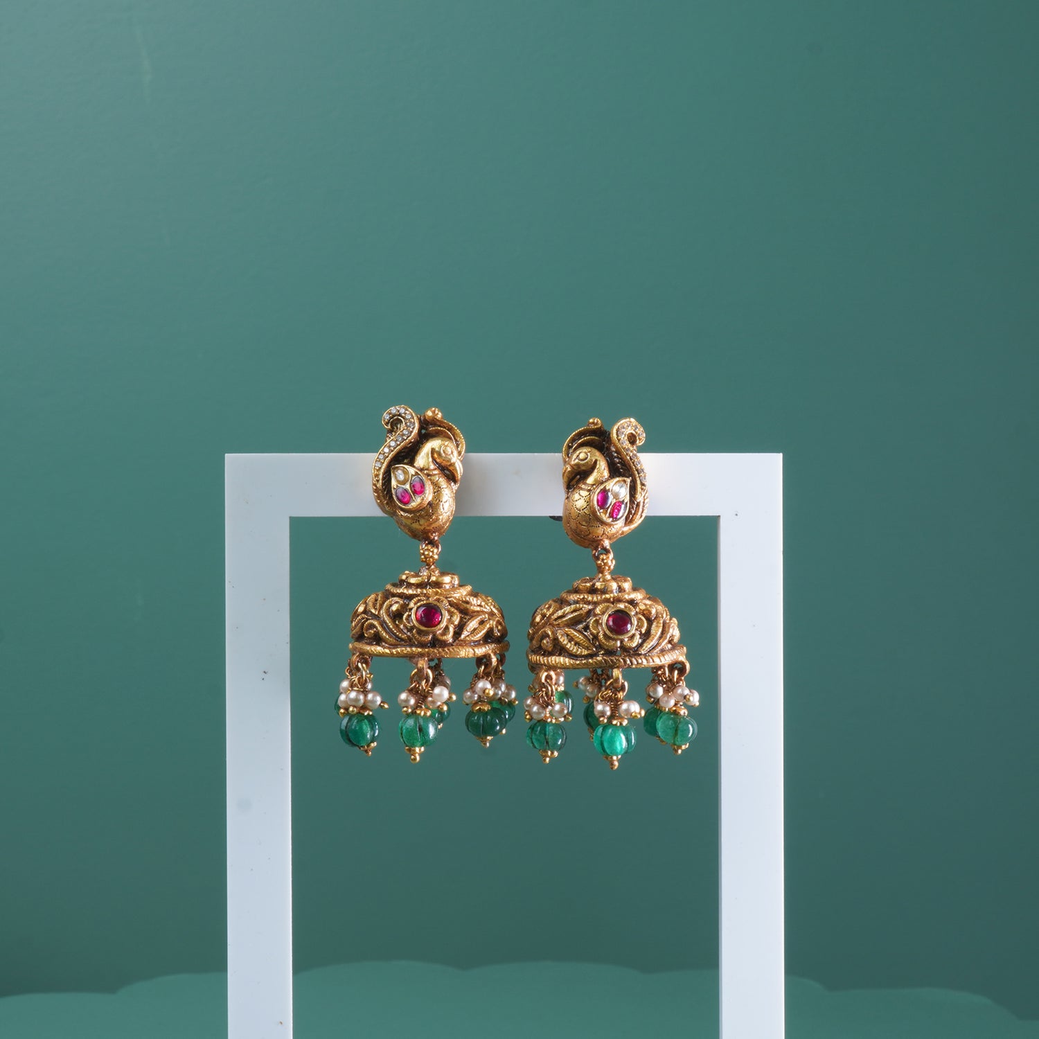 Pure 925 silver Nagas jhumka antique gold plated peacock design