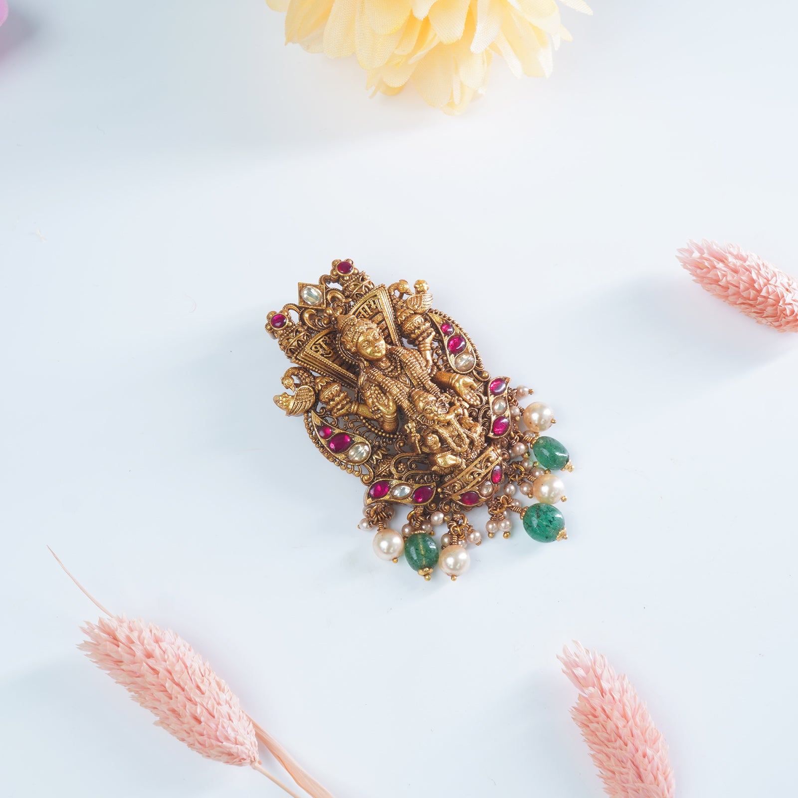 Pure 925 silver antique gold plated Laxmi Ganesha pendant