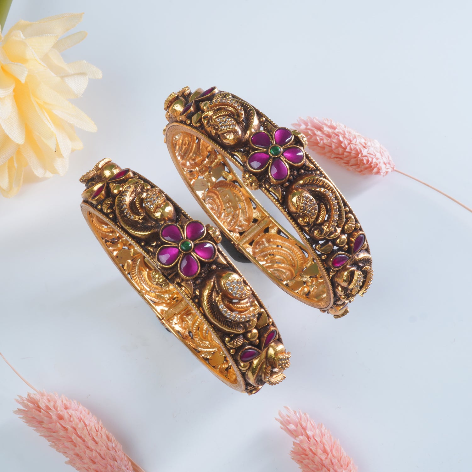 Pure 925 silver antique gold plated Nakashi bridal bangles
