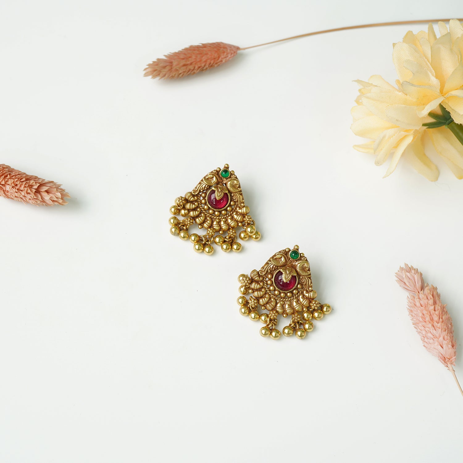 Pure 925 silver antique gold plated traditional earrings